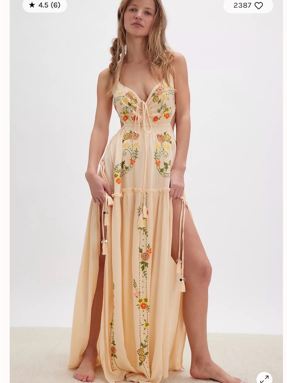 Free People Bali Palm Cream Embroidered Maxi Dress